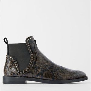 Zara Flat Ankle Boots Snakeskin with Studs size 6